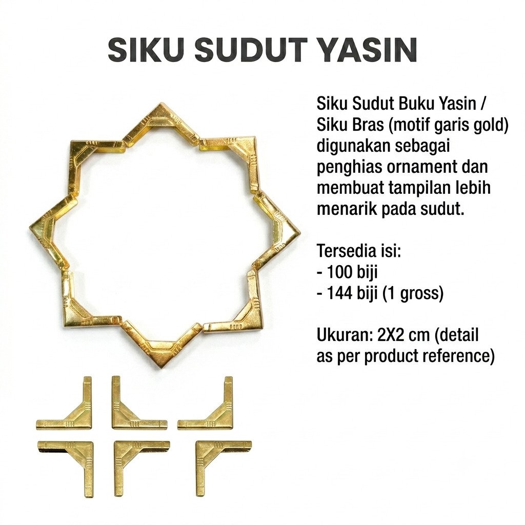 SIKU SUDUT EMAS BUKU YASIN (SIKU BRAS) UK. 2X2 cm